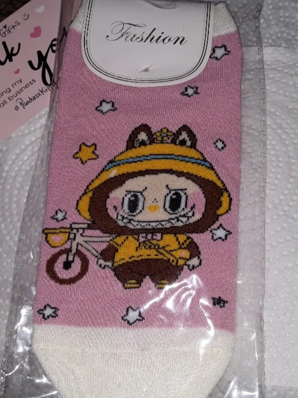 LABUBU Character Socks Biker Pink Brown NEW in pkg 1 pr size 5-10 Adult NWT